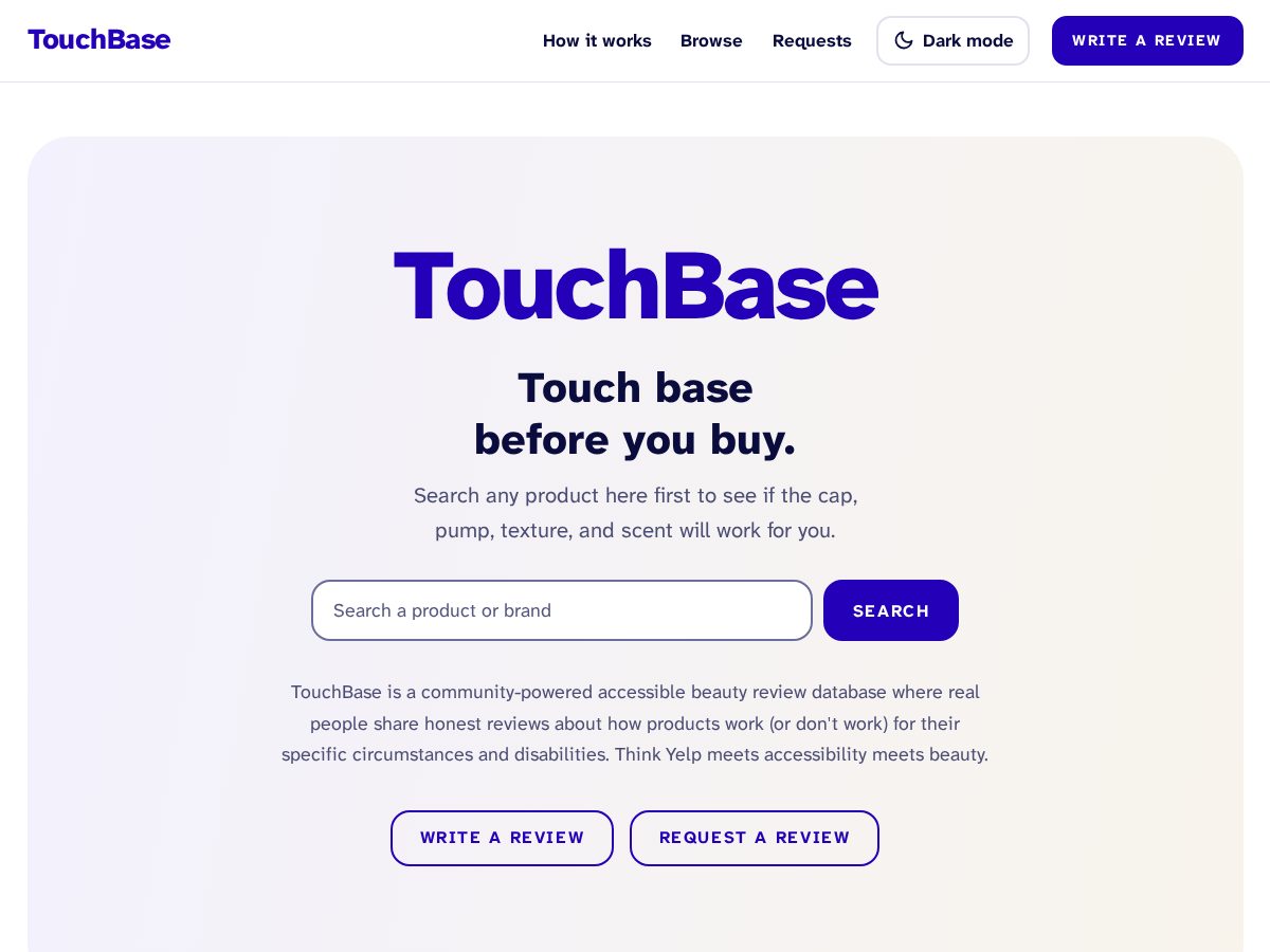 Landing-page snapshot of touchbase.community