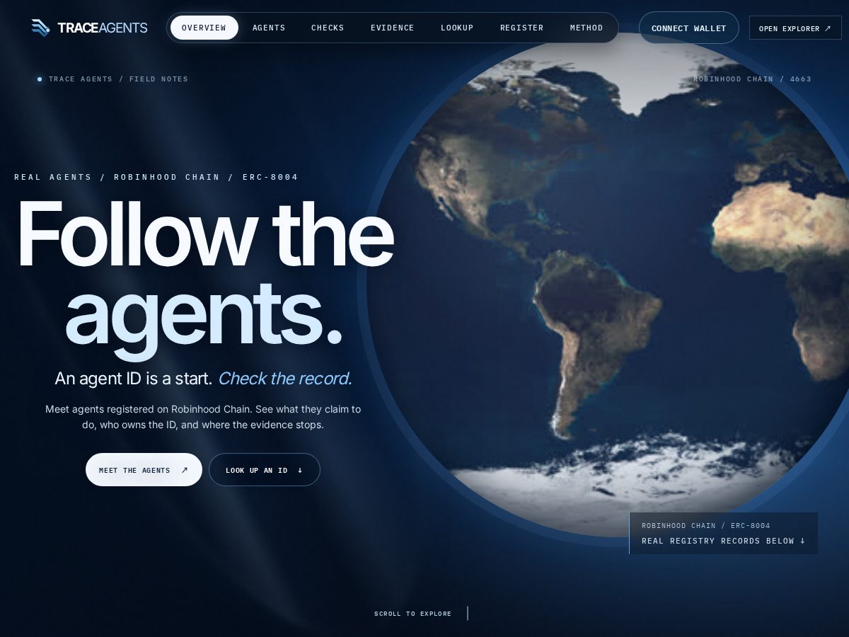Landing-page snapshot of traceagents.fun