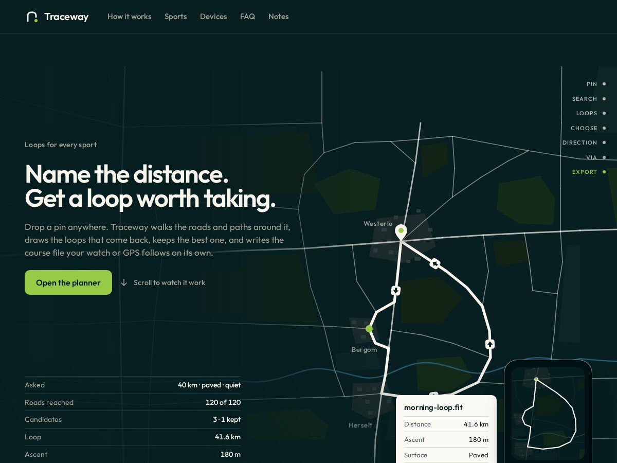 Landing-page snapshot of traceway.online