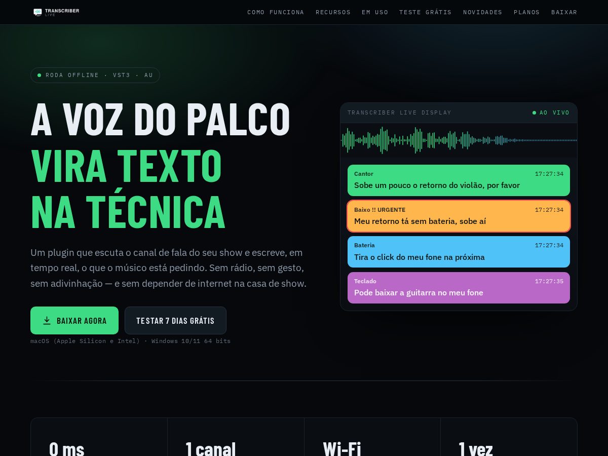 Landing-page snapshot of transcriberlive.stream