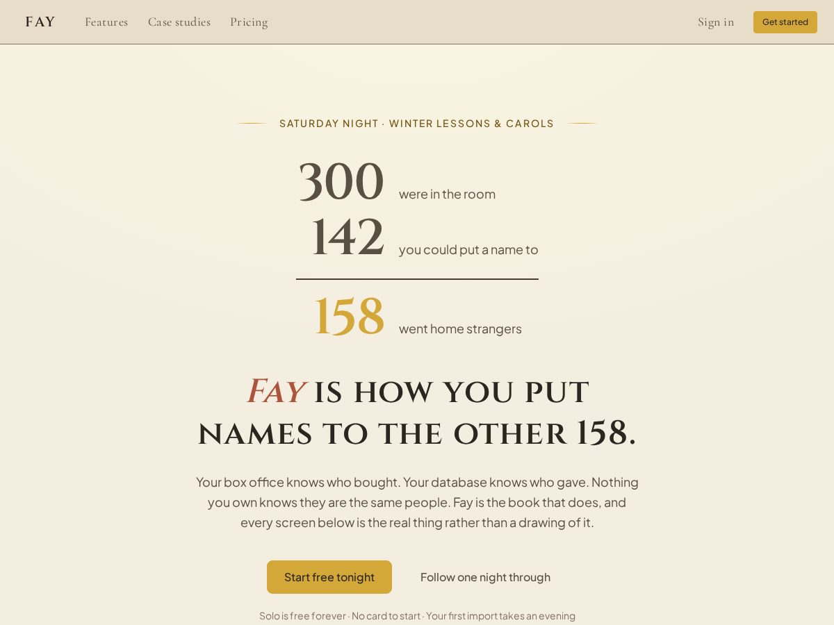 Landing-page snapshot of tryfaycrm.com
