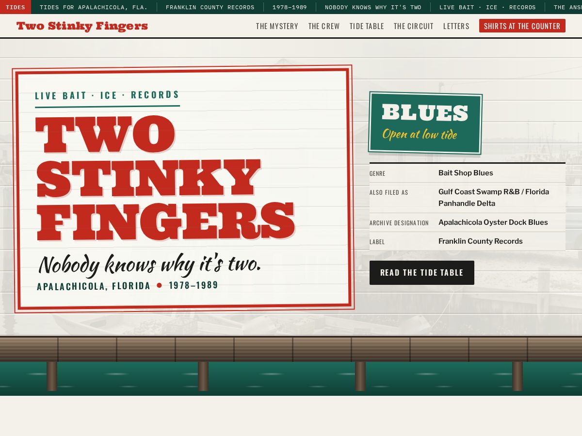 Landing-page snapshot of twostinkyfingers.com