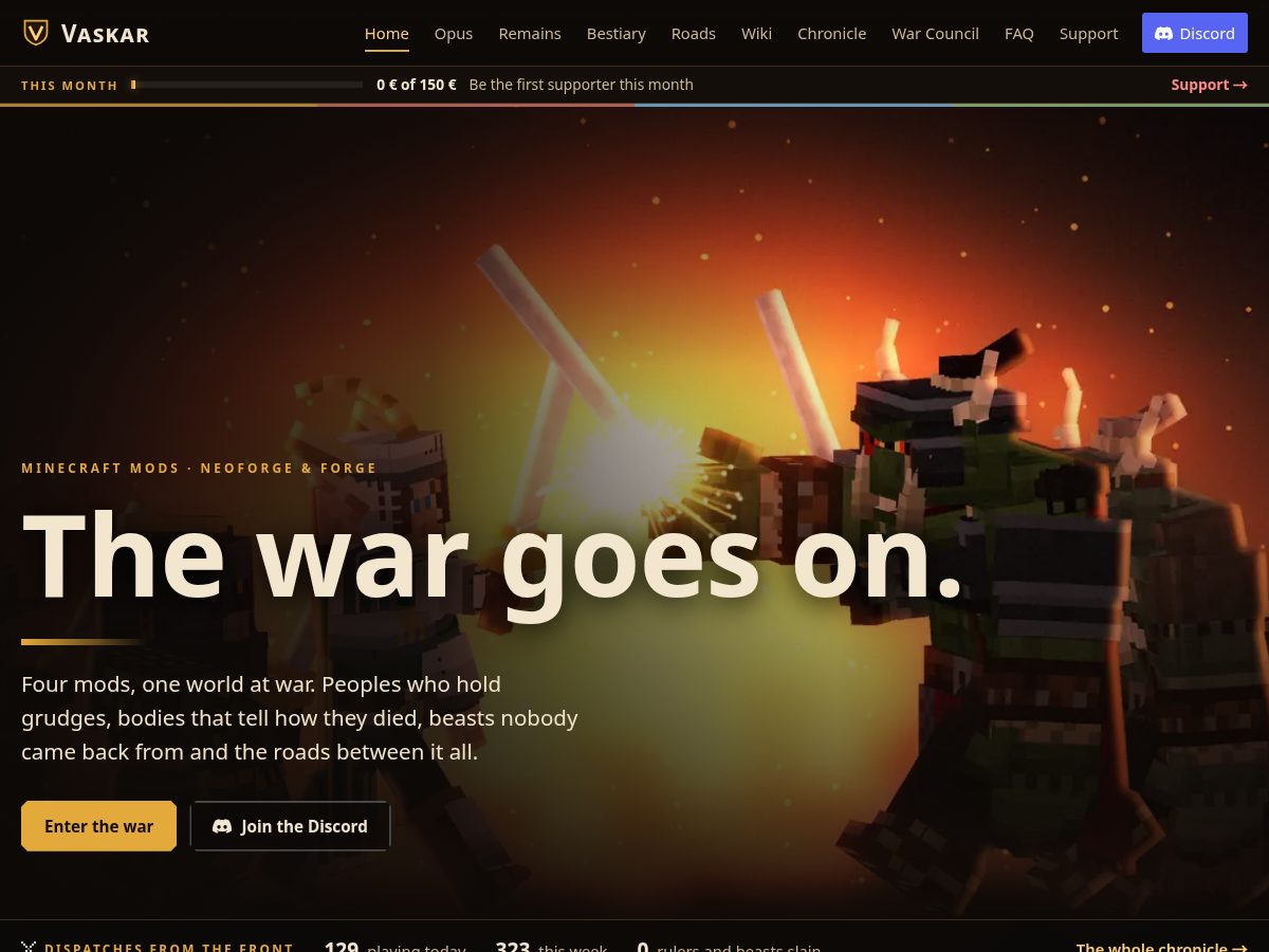 Landing-page snapshot of vaskarmods.com