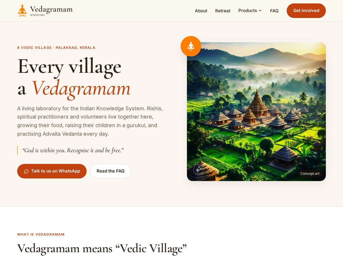 Landing-page snapshot of vedagramam.com