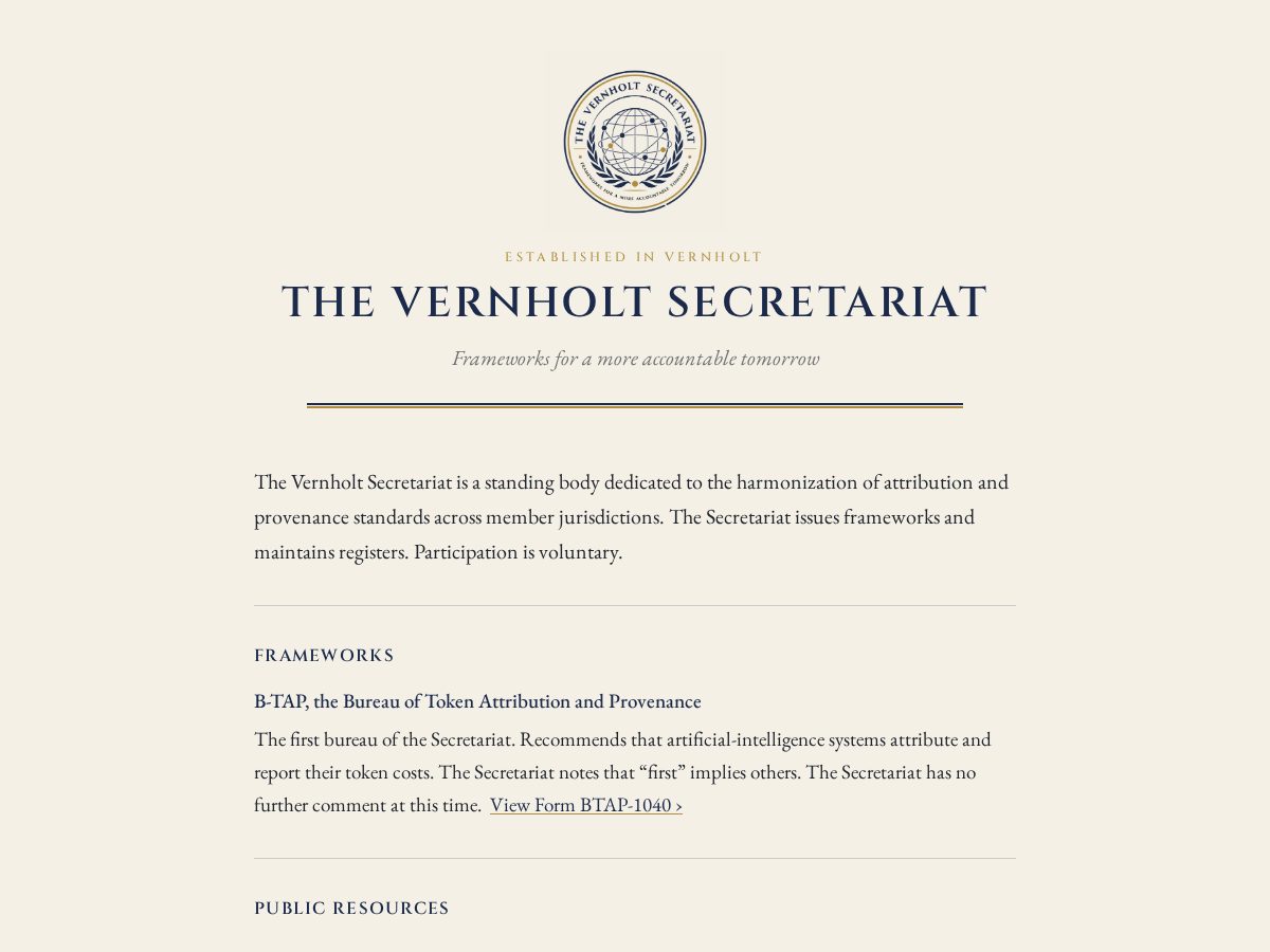 Landing-page snapshot of vernholtsecretariat.org