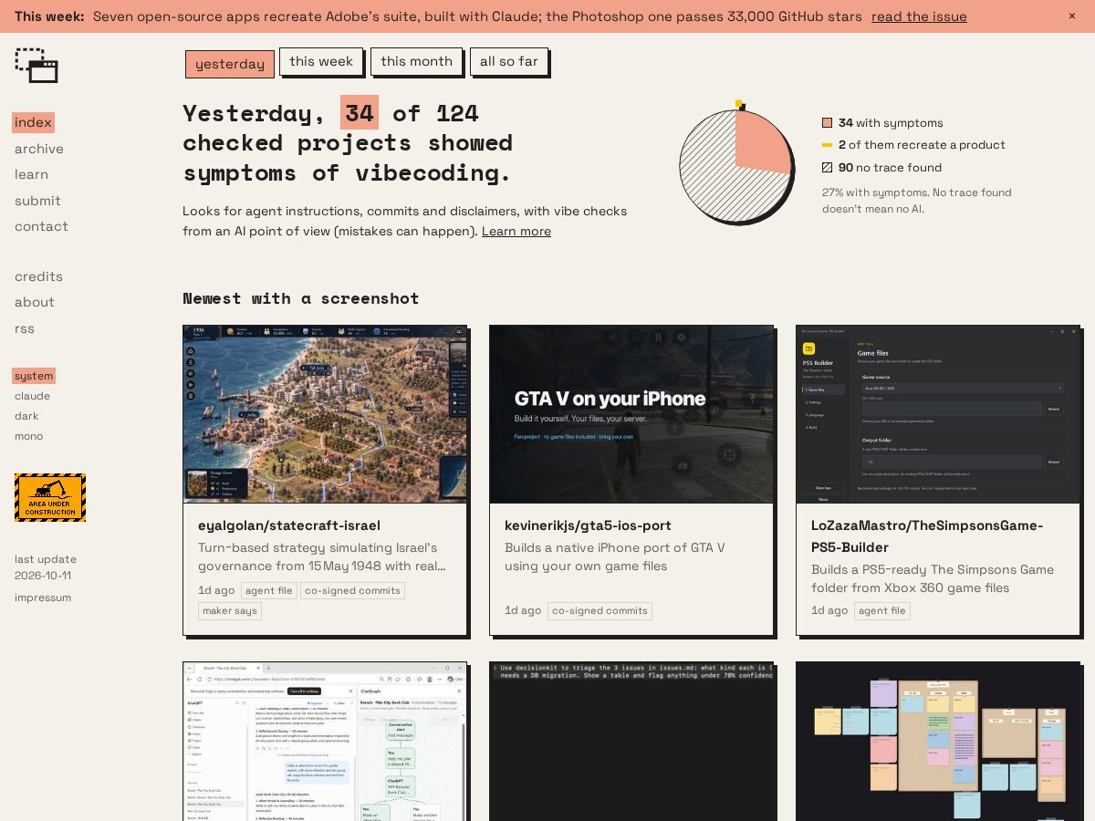Landing-page snapshot of vibecoded.news