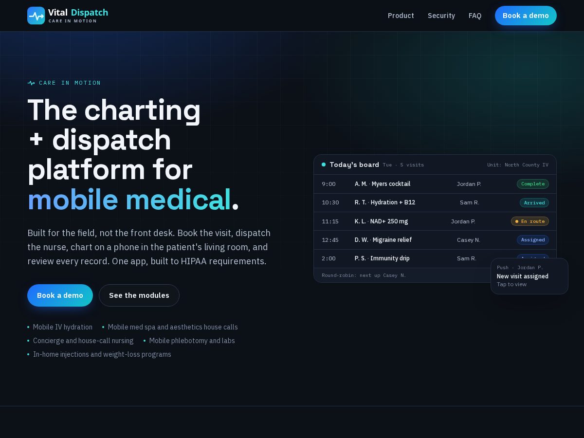 Landing-page snapshot of vitaldispatch.net