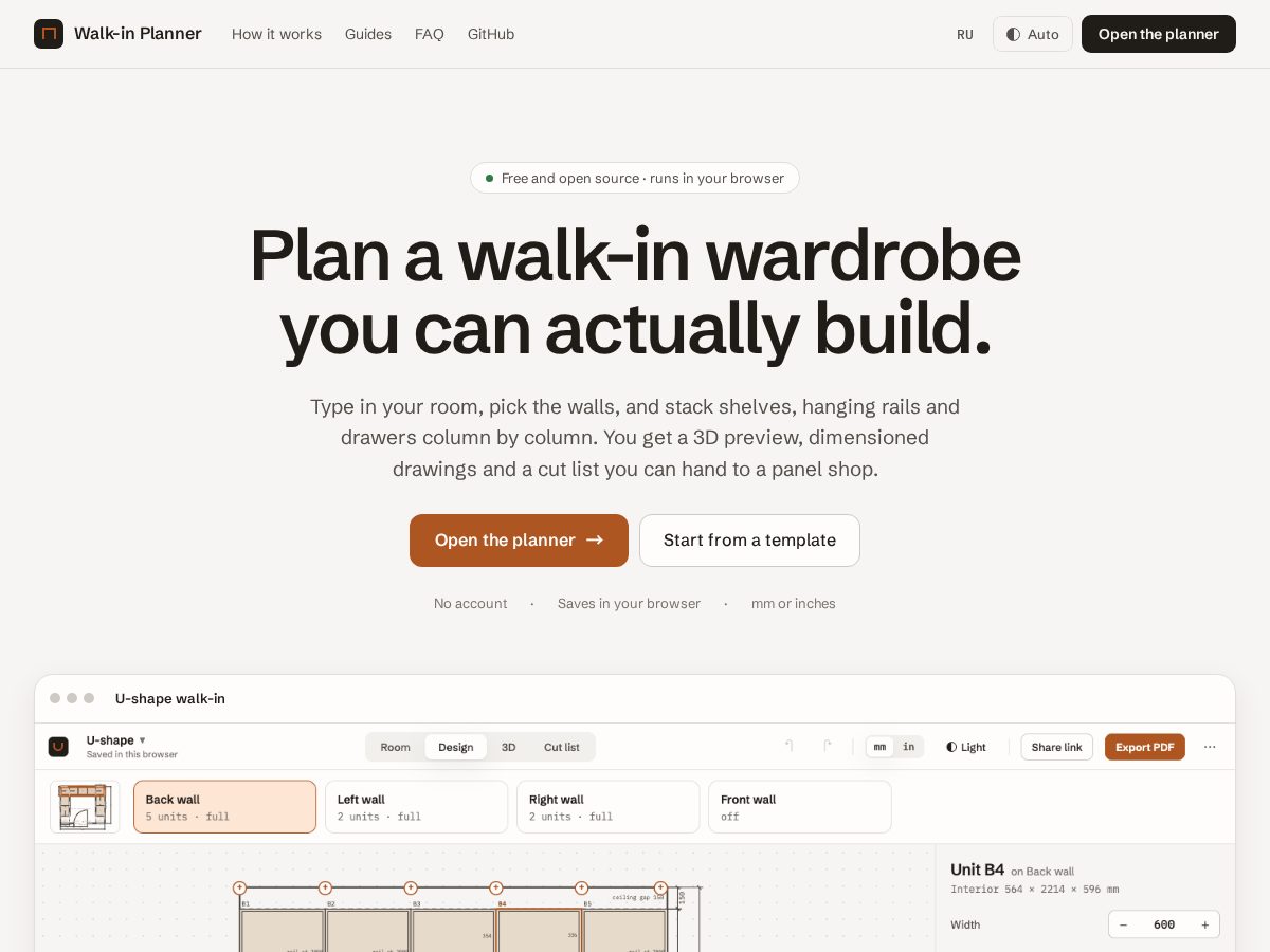 Landing-page snapshot of walkinplanner.com