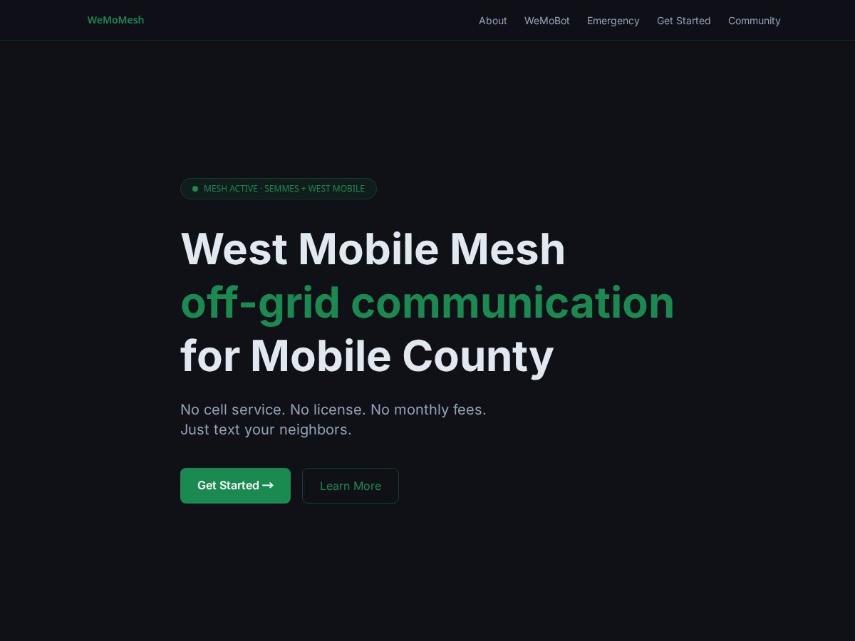 Landing-page snapshot of wemomesh.org
