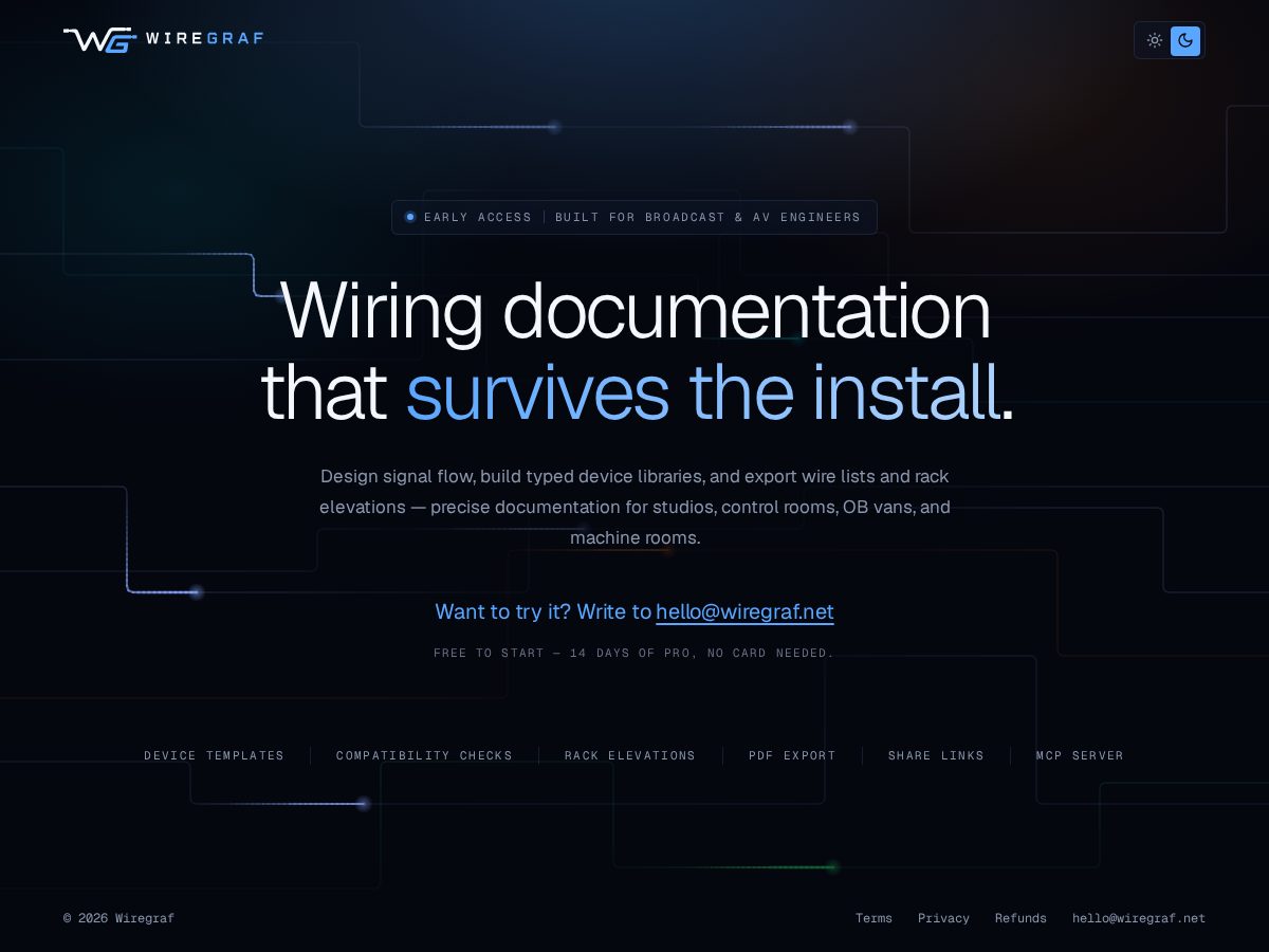 Landing-page snapshot of wiregraf.email