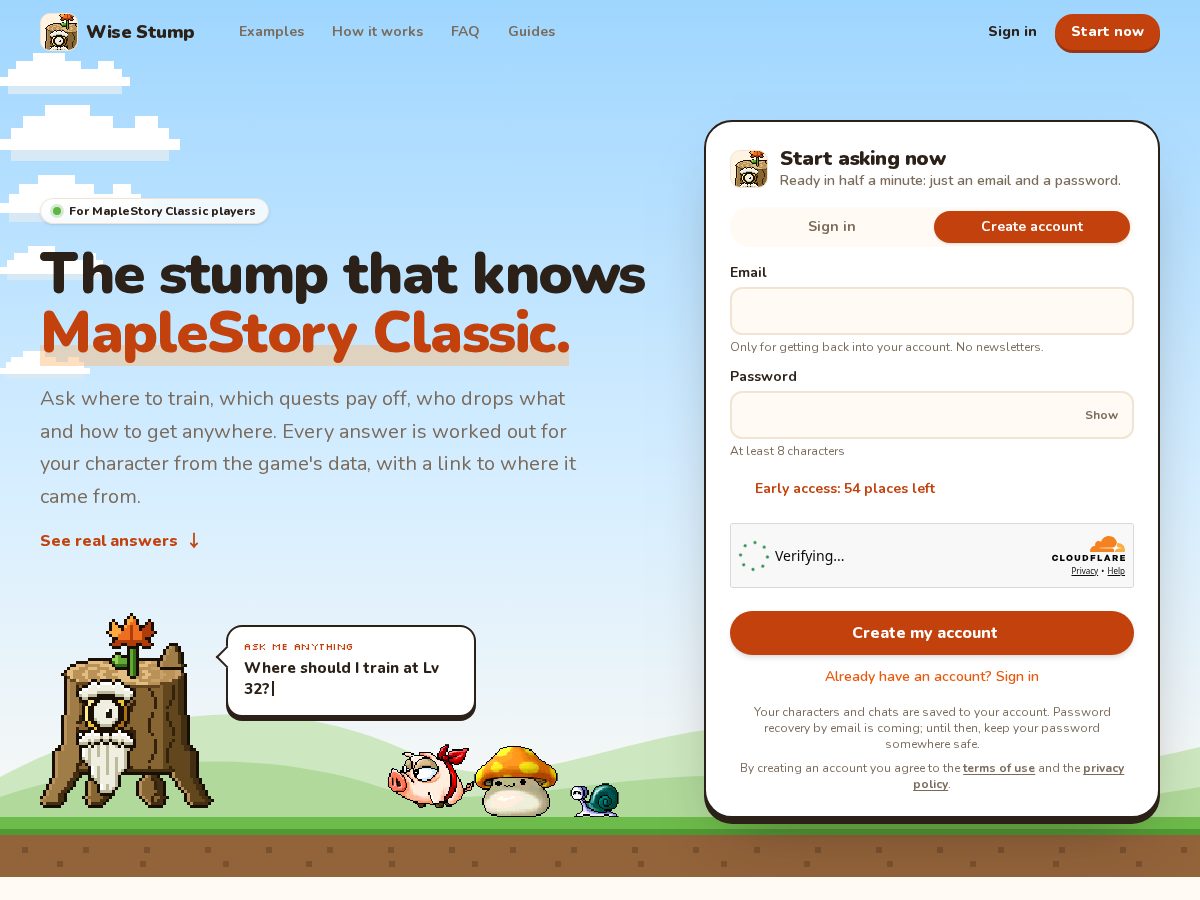 Landing-page snapshot of wisestump.com