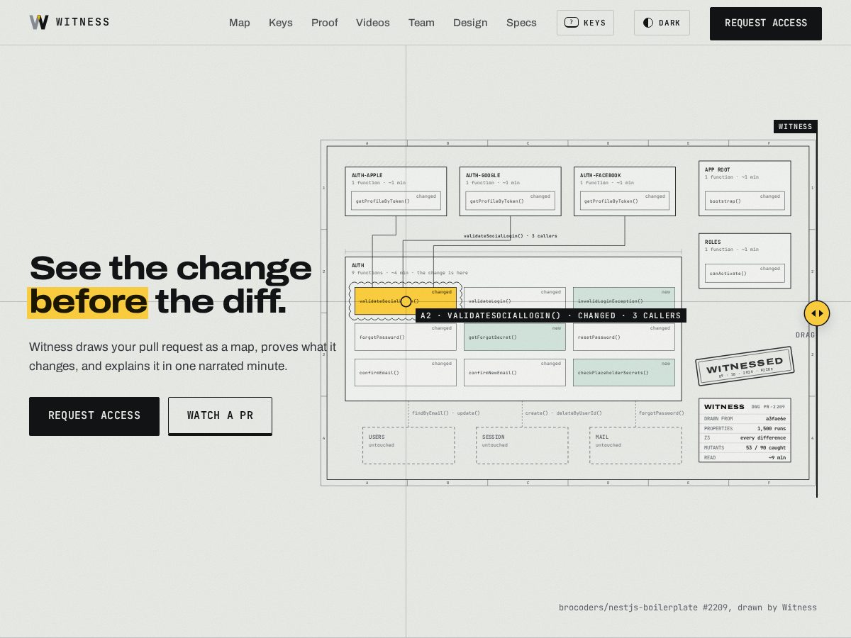 Landing-page snapshot of witnessdiff.com