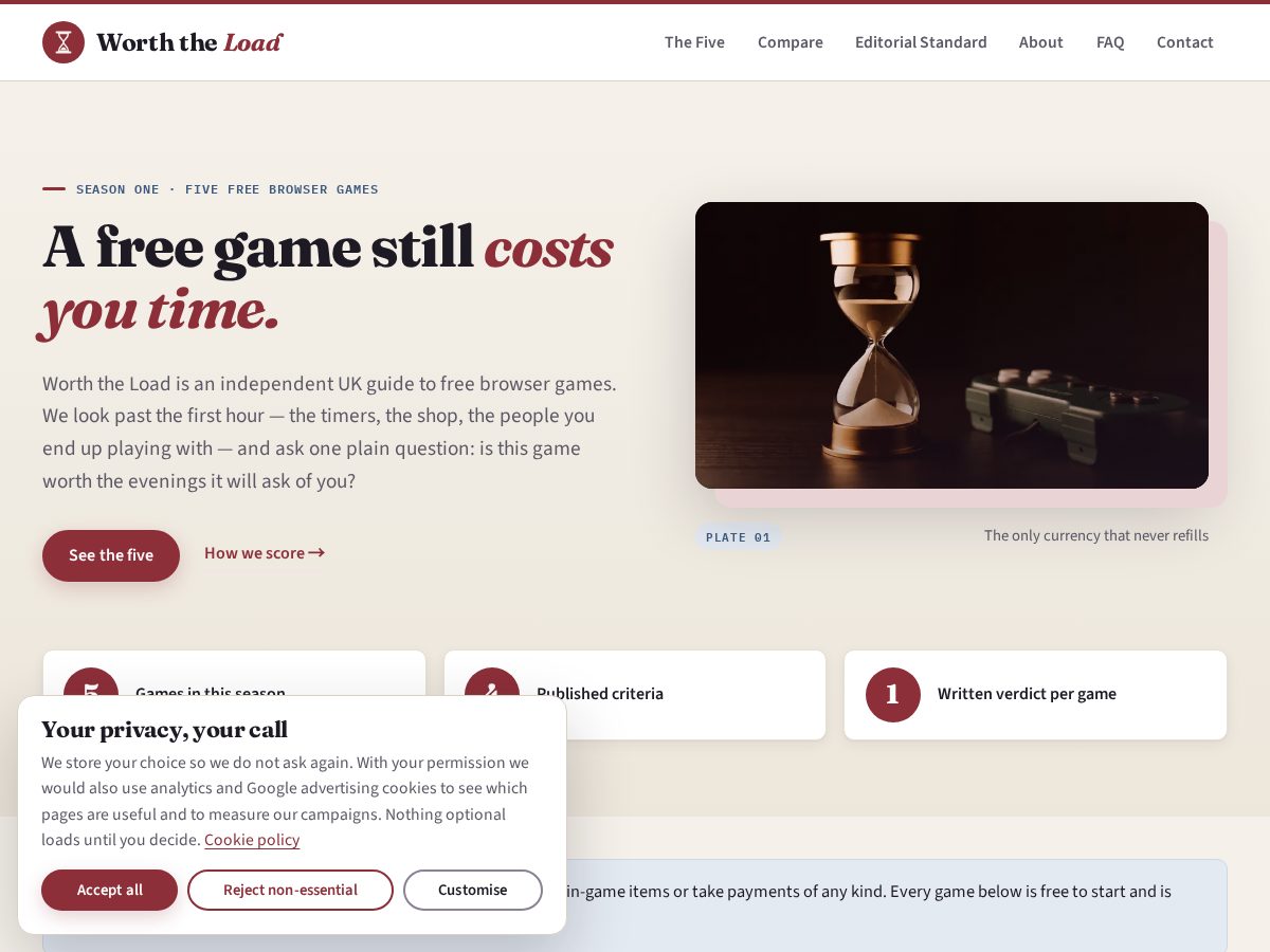 Landing-page snapshot of worththeload.com