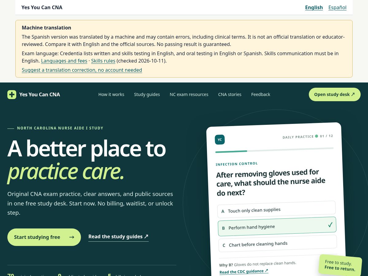 Landing-page snapshot of yesyoucancna.com