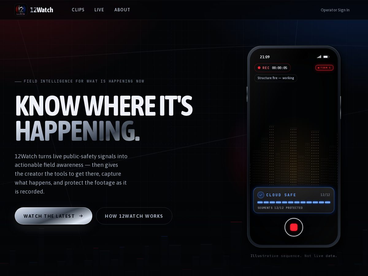 Landing-page snapshot of 12watch.app