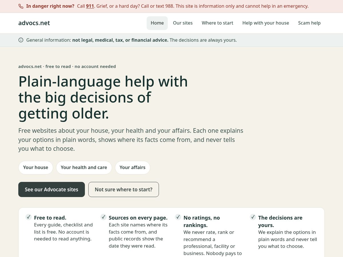 Landing-page snapshot of advocs.net