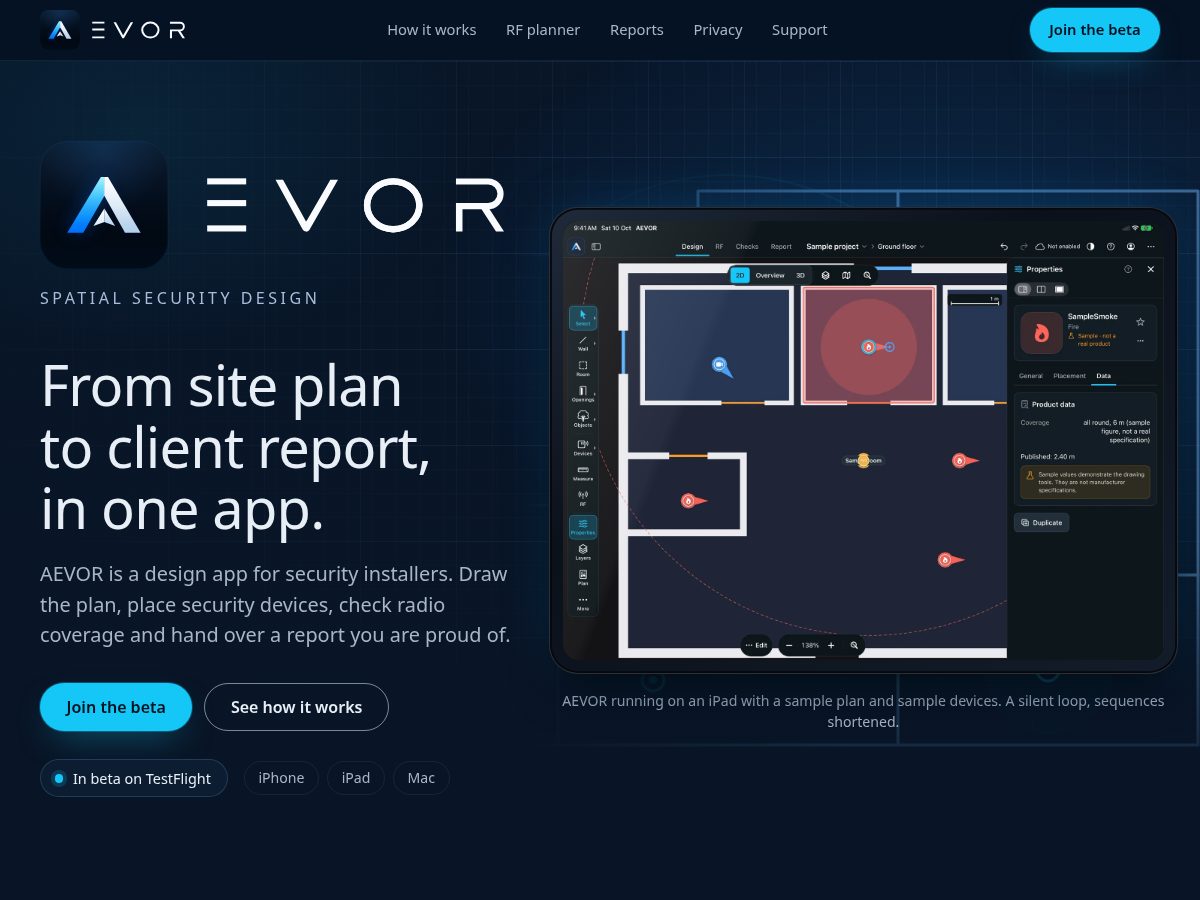 Landing-page snapshot of aevor.app