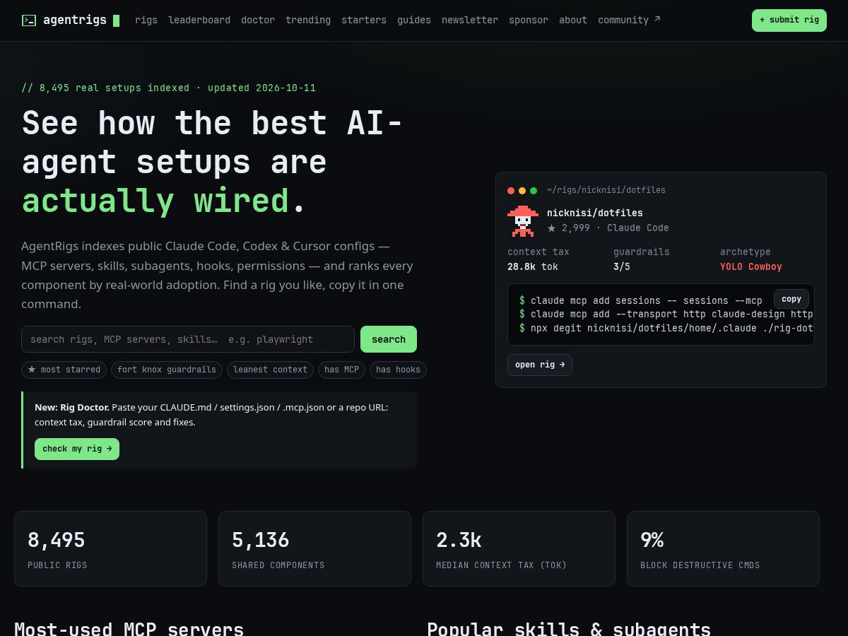Landing-page snapshot of agentrigs.dev