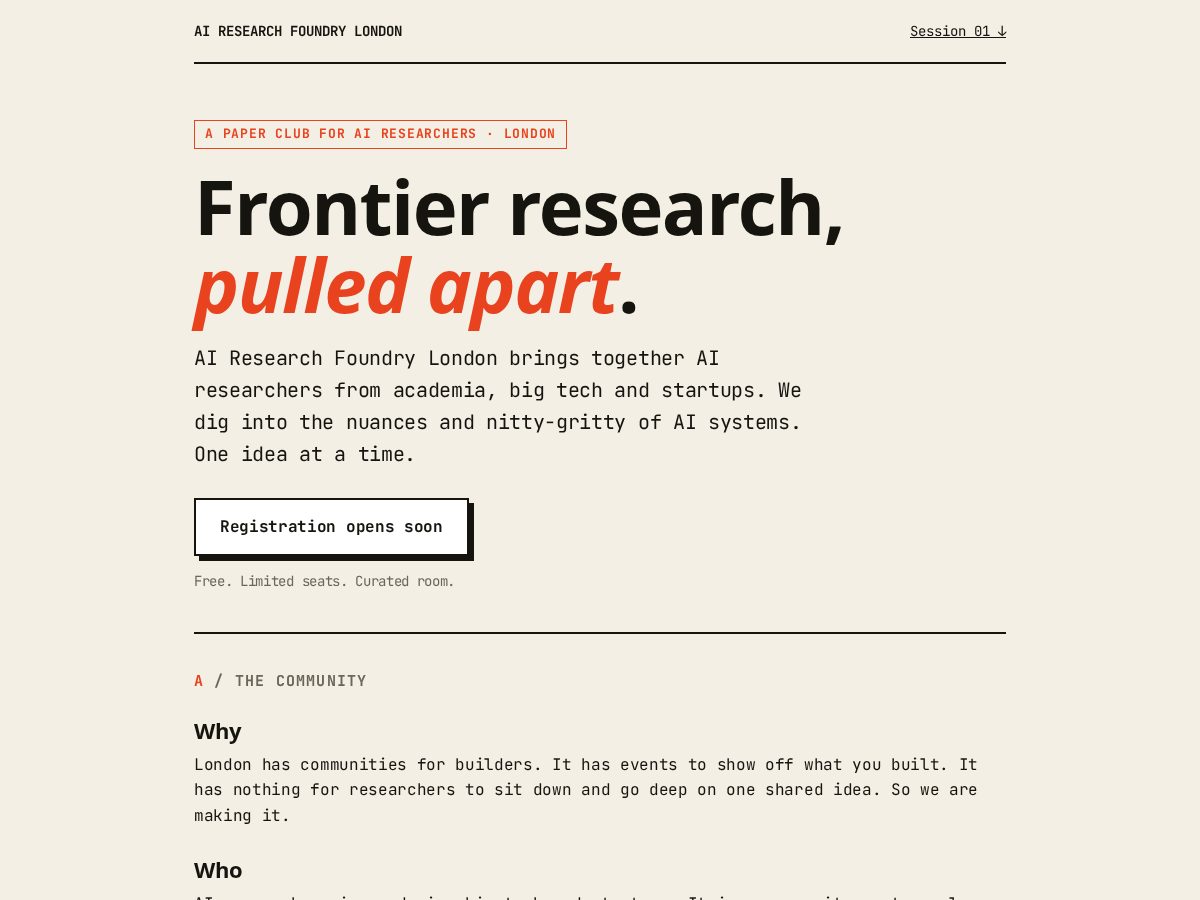Landing-page snapshot of airesearchfoundry.london