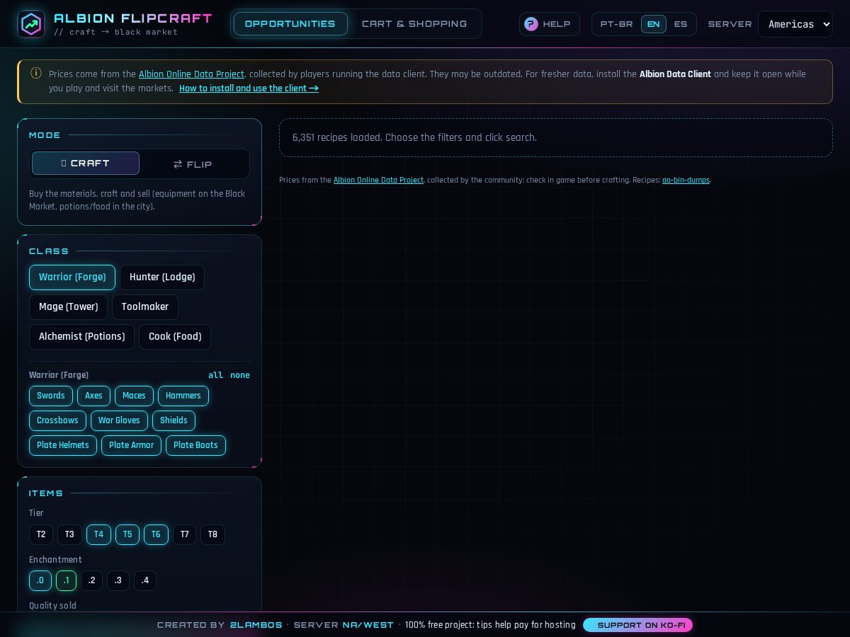 Landing-page snapshot of albionflipcraft.xyz