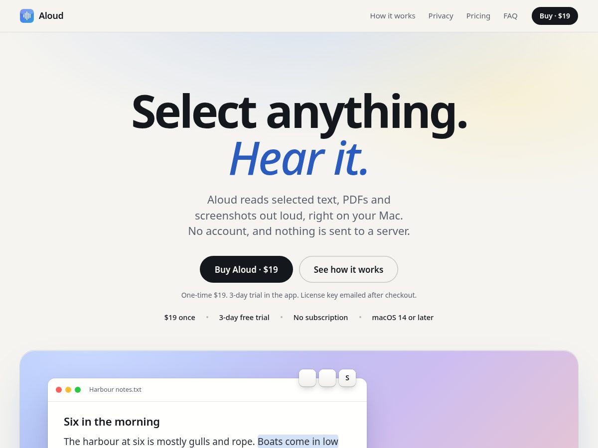 Landing-page snapshot of aloudapp.app