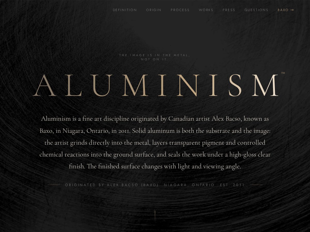 Landing-page snapshot of aluminism.art