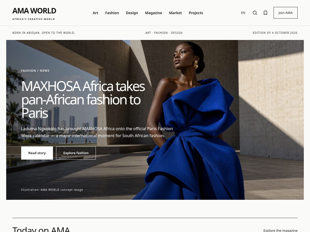 Landing-page snapshot of amaworld.africa