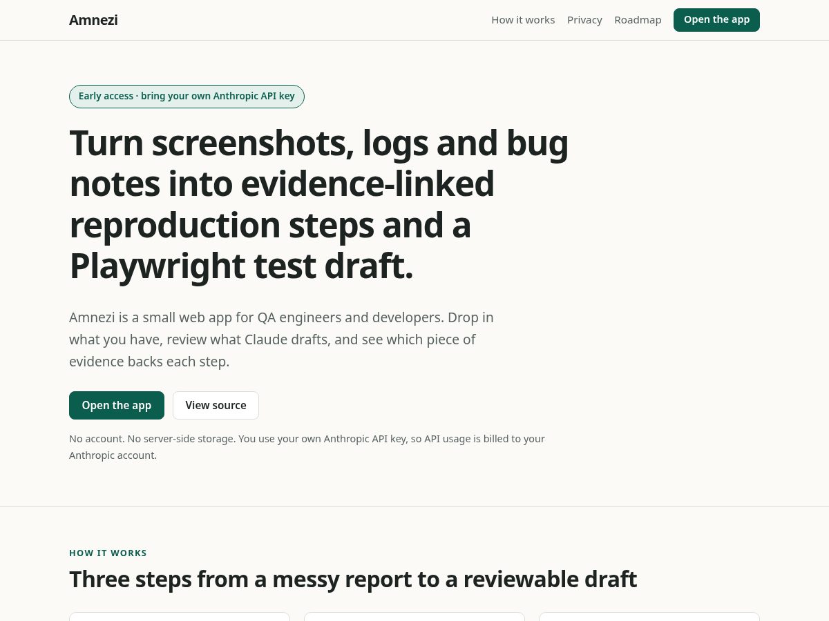 Landing-page snapshot of amnezi.dev