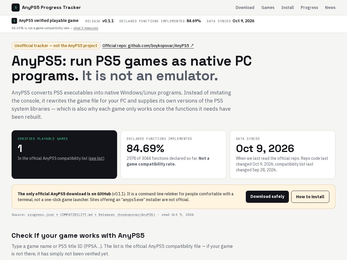 Landing-page snapshot of anyps5.app