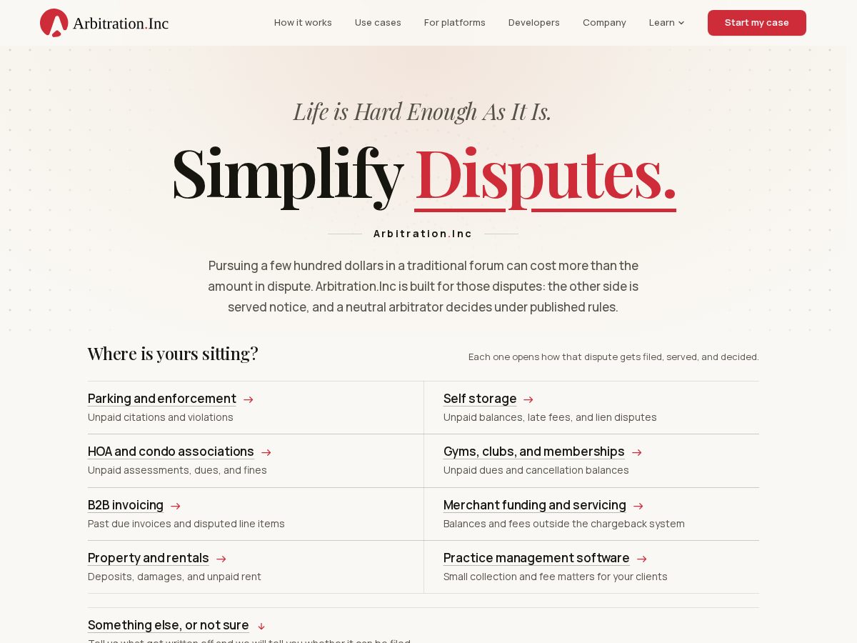 Landing-page snapshot of arbitrationasaservice.org