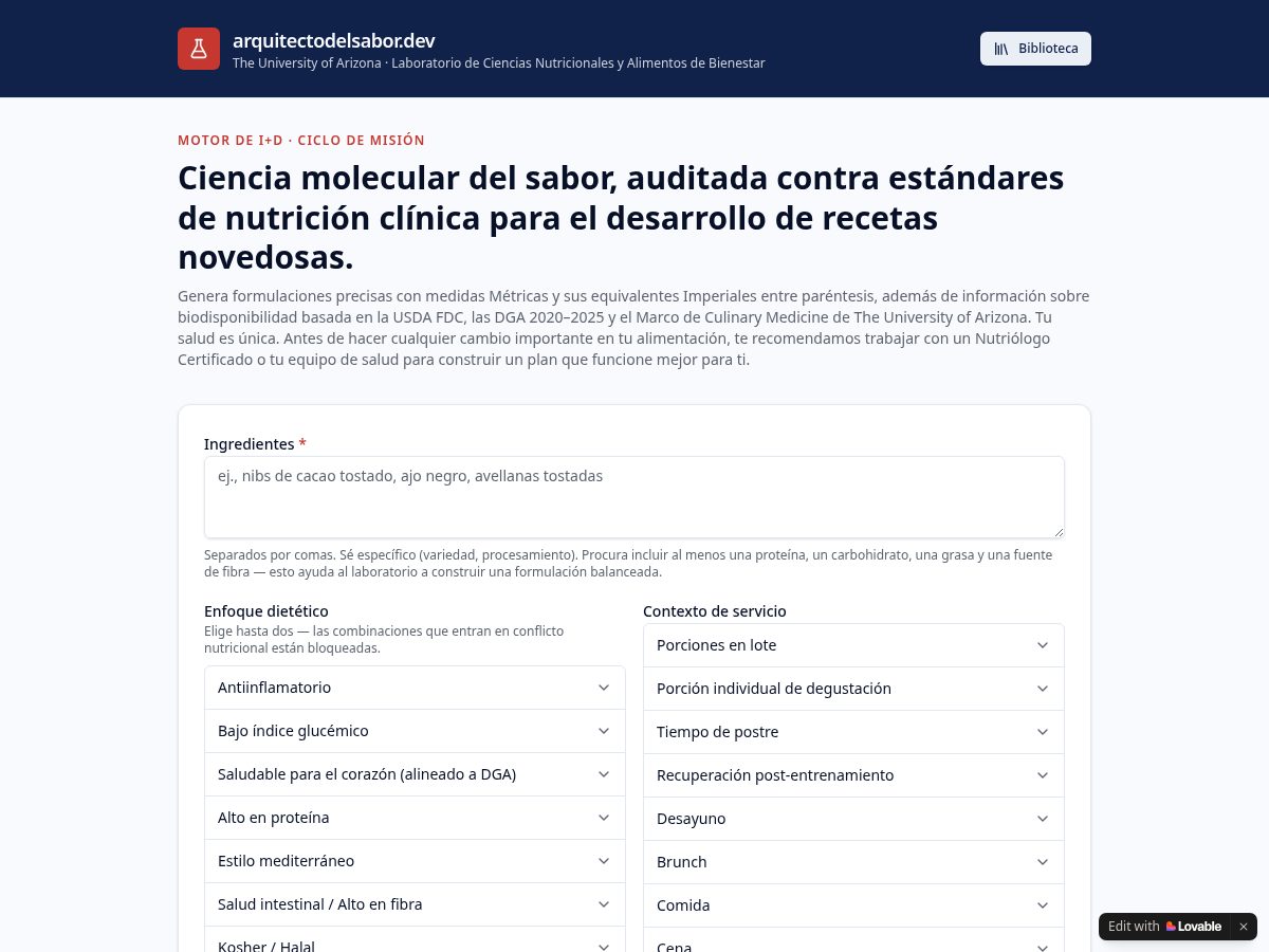 Landing-page snapshot of arquitectodelsabor.dev