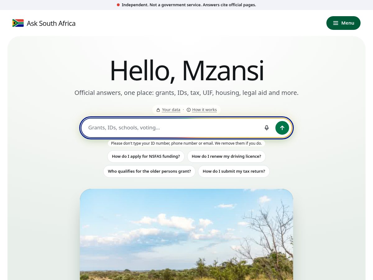 Landing-page snapshot of askmzansi.online