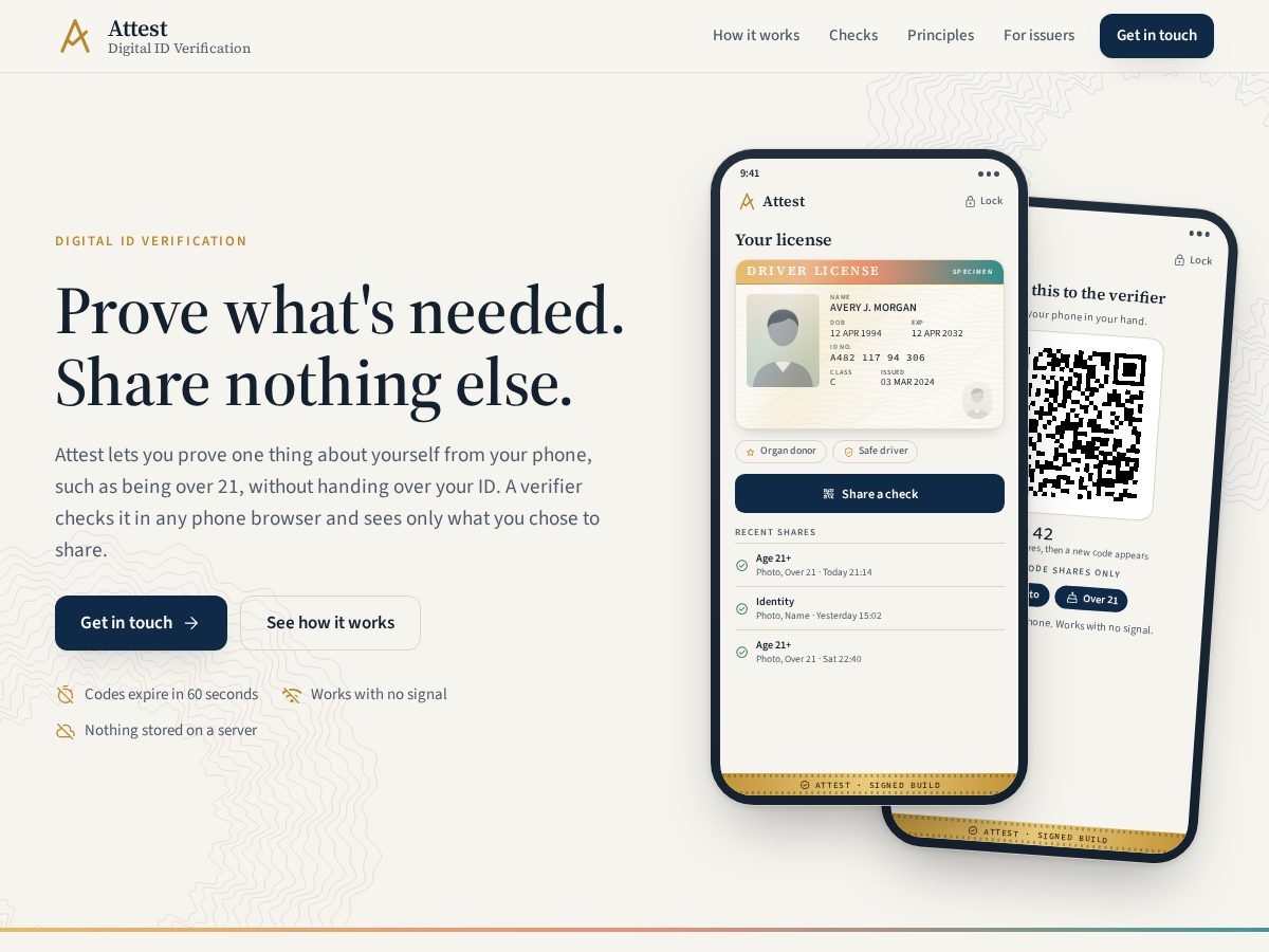 Landing-page snapshot of attest.nexus