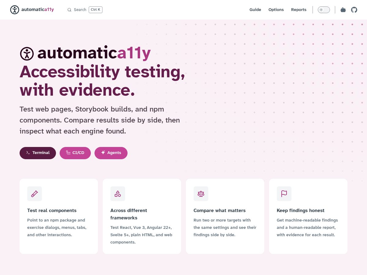 Landing-page snapshot of automatica11y.dev