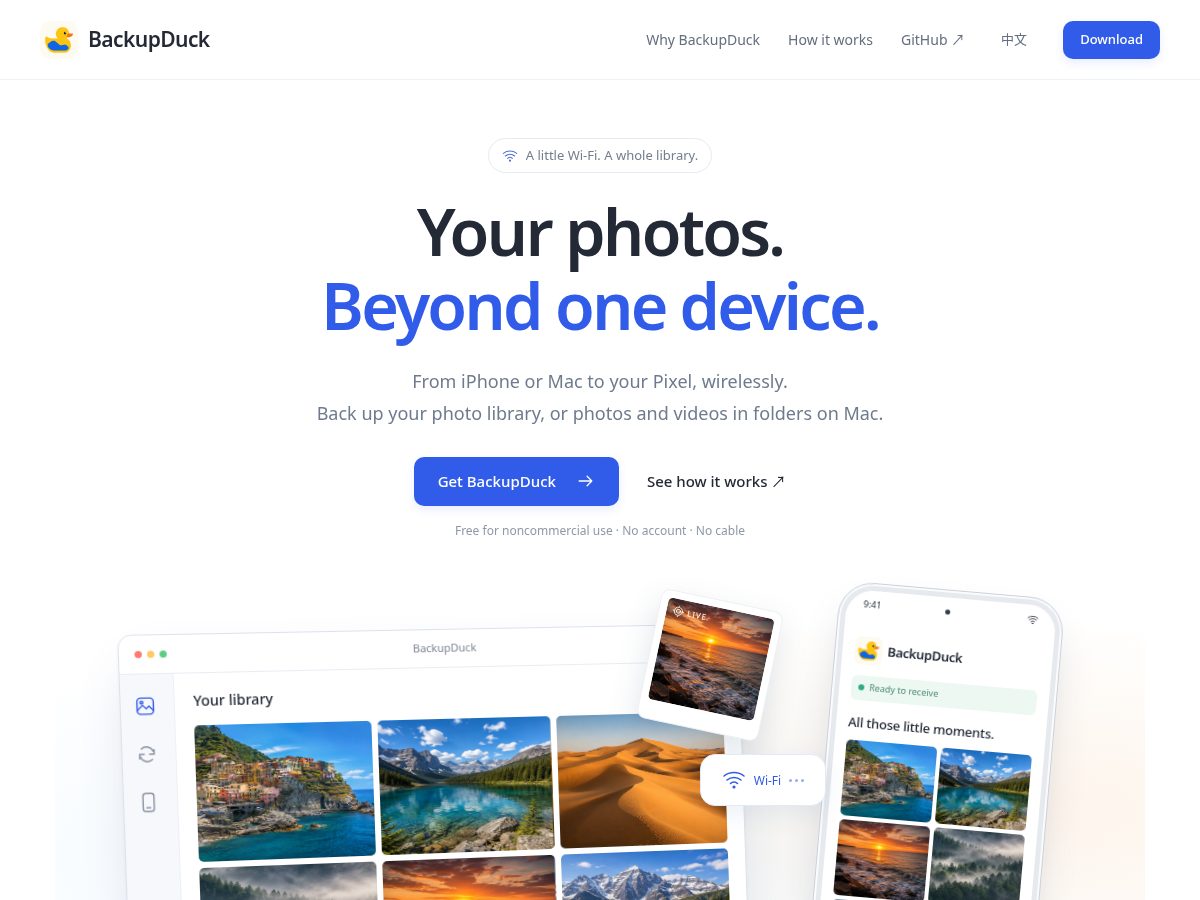 Landing-page snapshot of backupduck.app