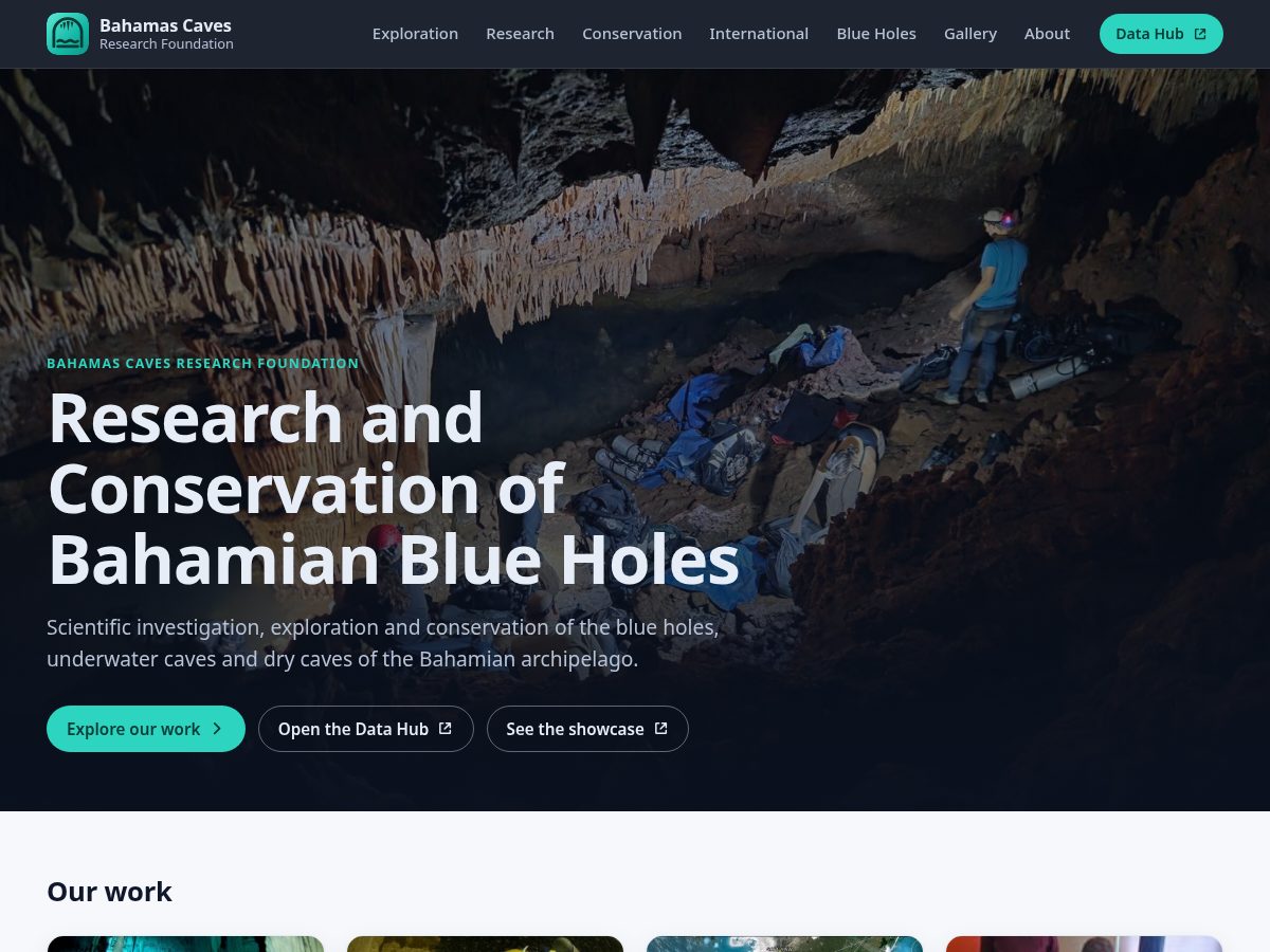 Landing-page snapshot of bahamascaves.science
