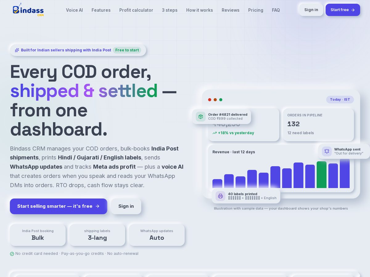 Landing-page snapshot of bindasscrm.app