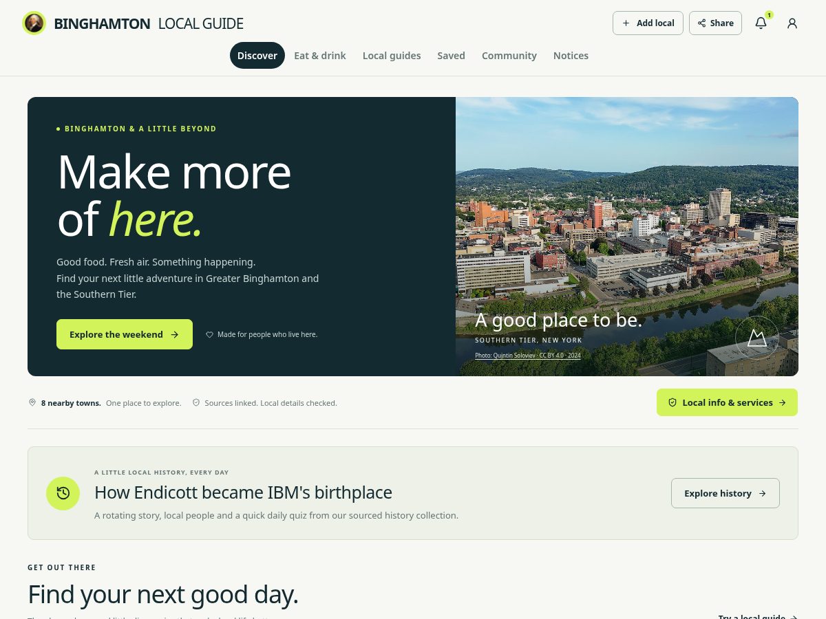 Landing-page snapshot of binghamtonlocalguide.app