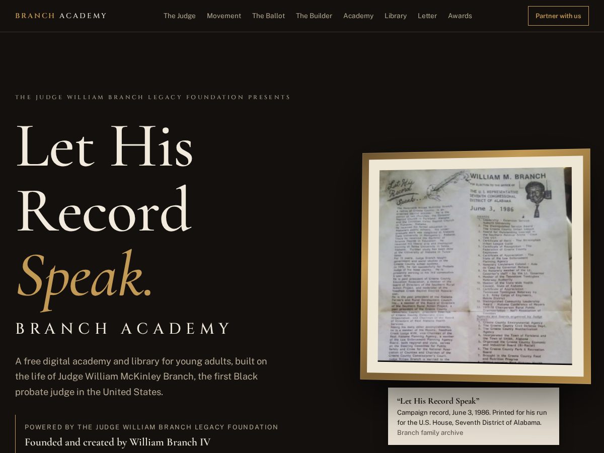 Landing-page snapshot of branchacademy.net