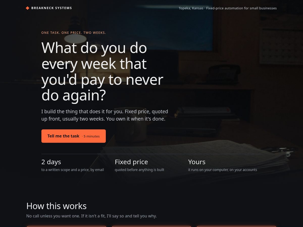 Landing-page snapshot of breaknecksystems.app