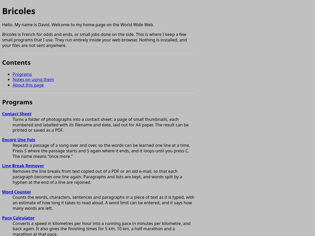 Landing-page snapshot of bricoles.tools