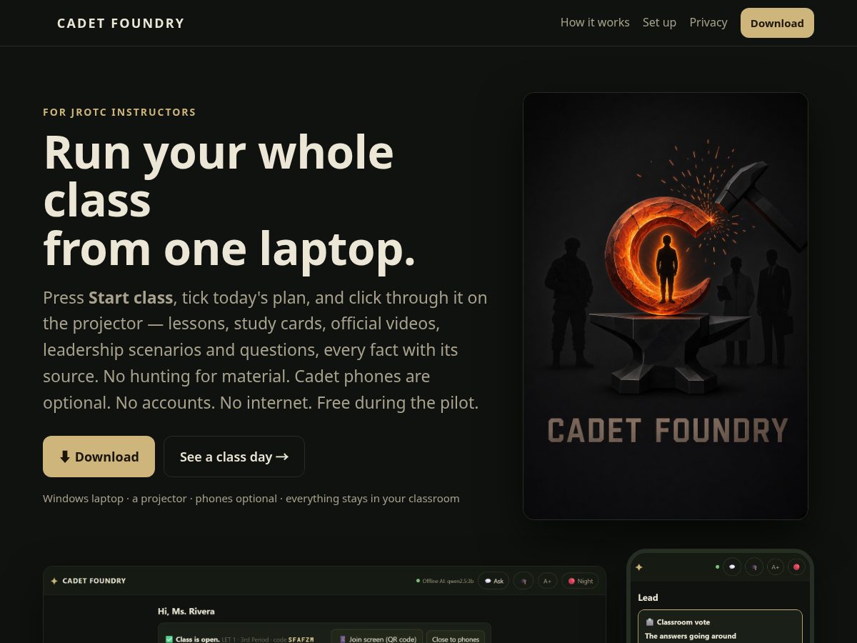 Landing-page snapshot of cadetfoundry.org