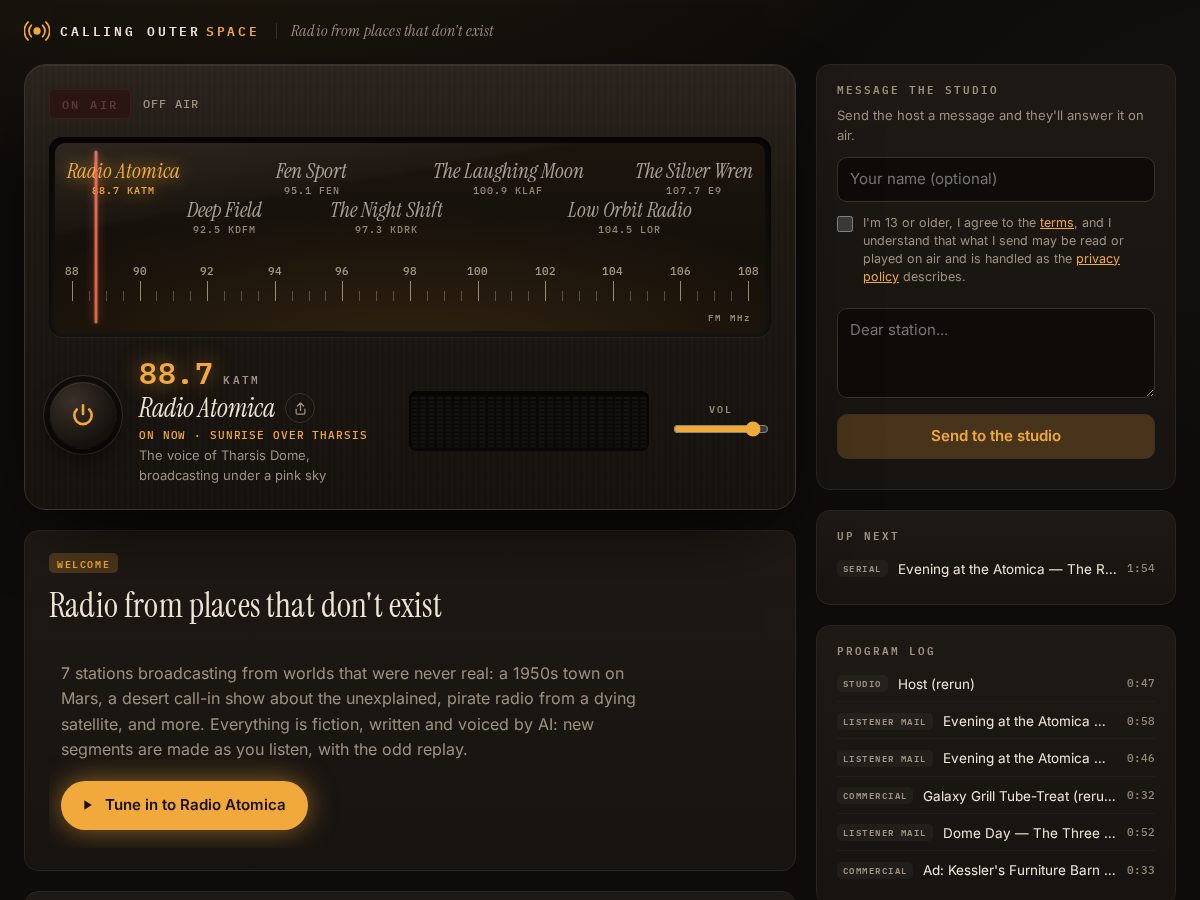 Landing-page snapshot of callingouter.space