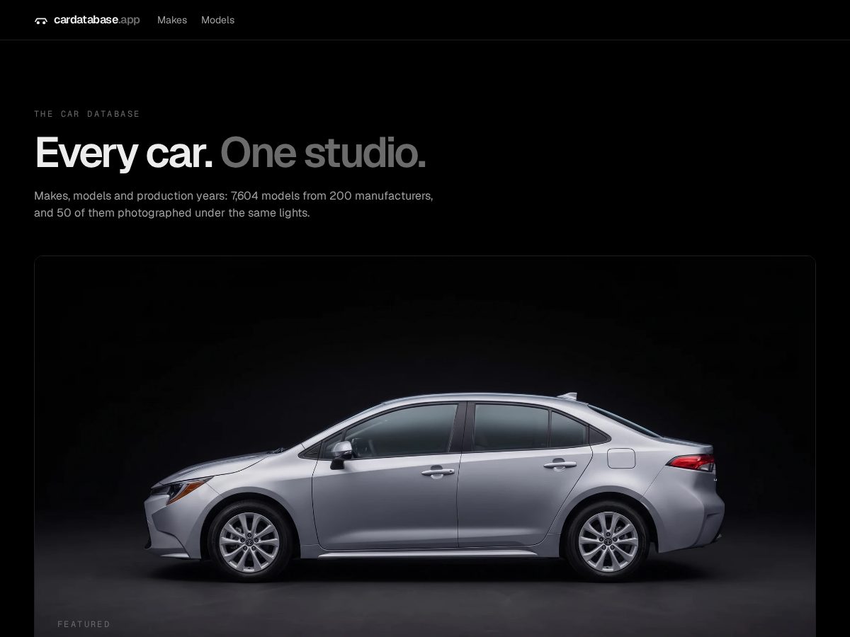 Landing-page snapshot of cardatabase.app