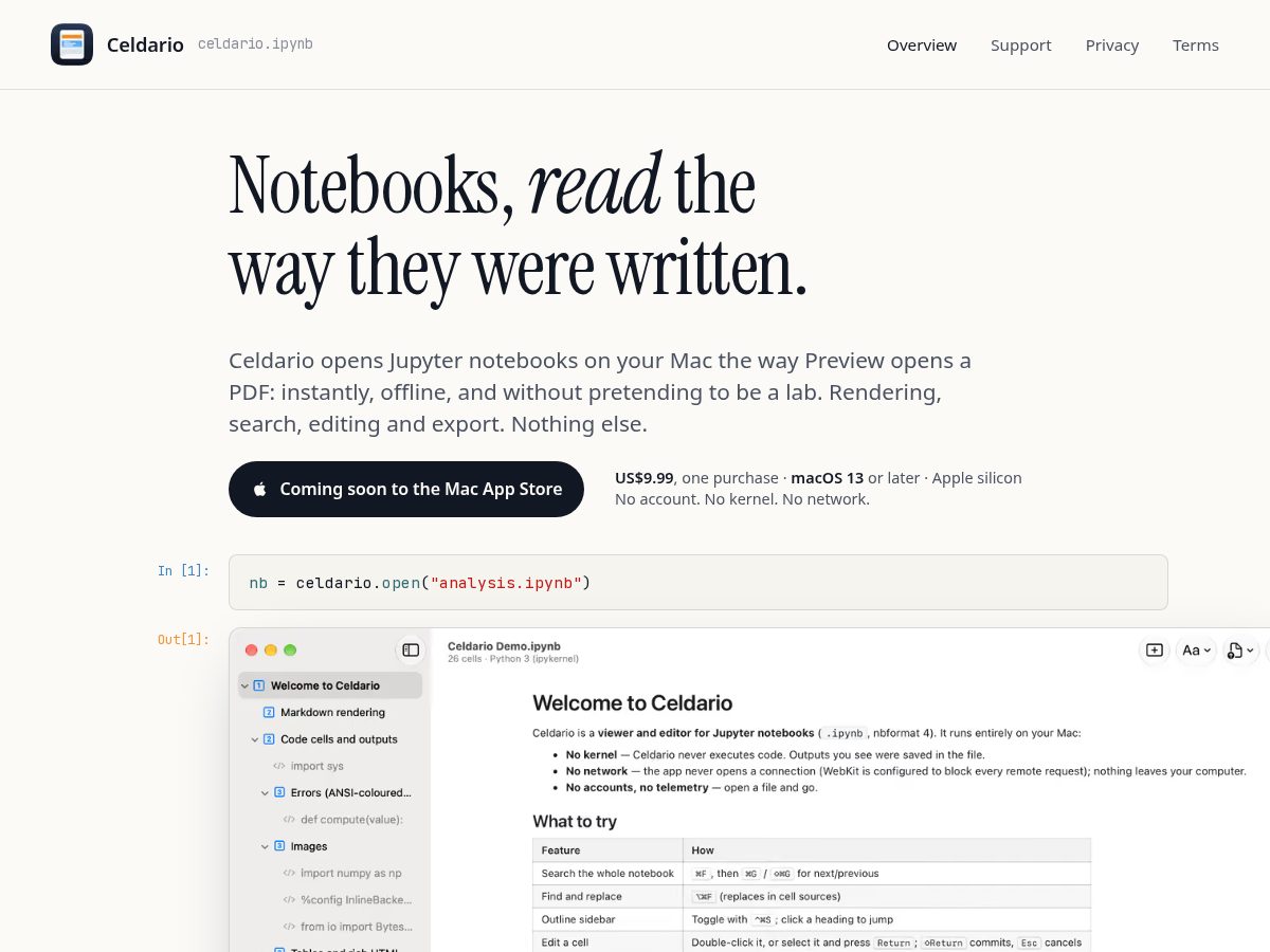 Landing-page snapshot of celdario.app
