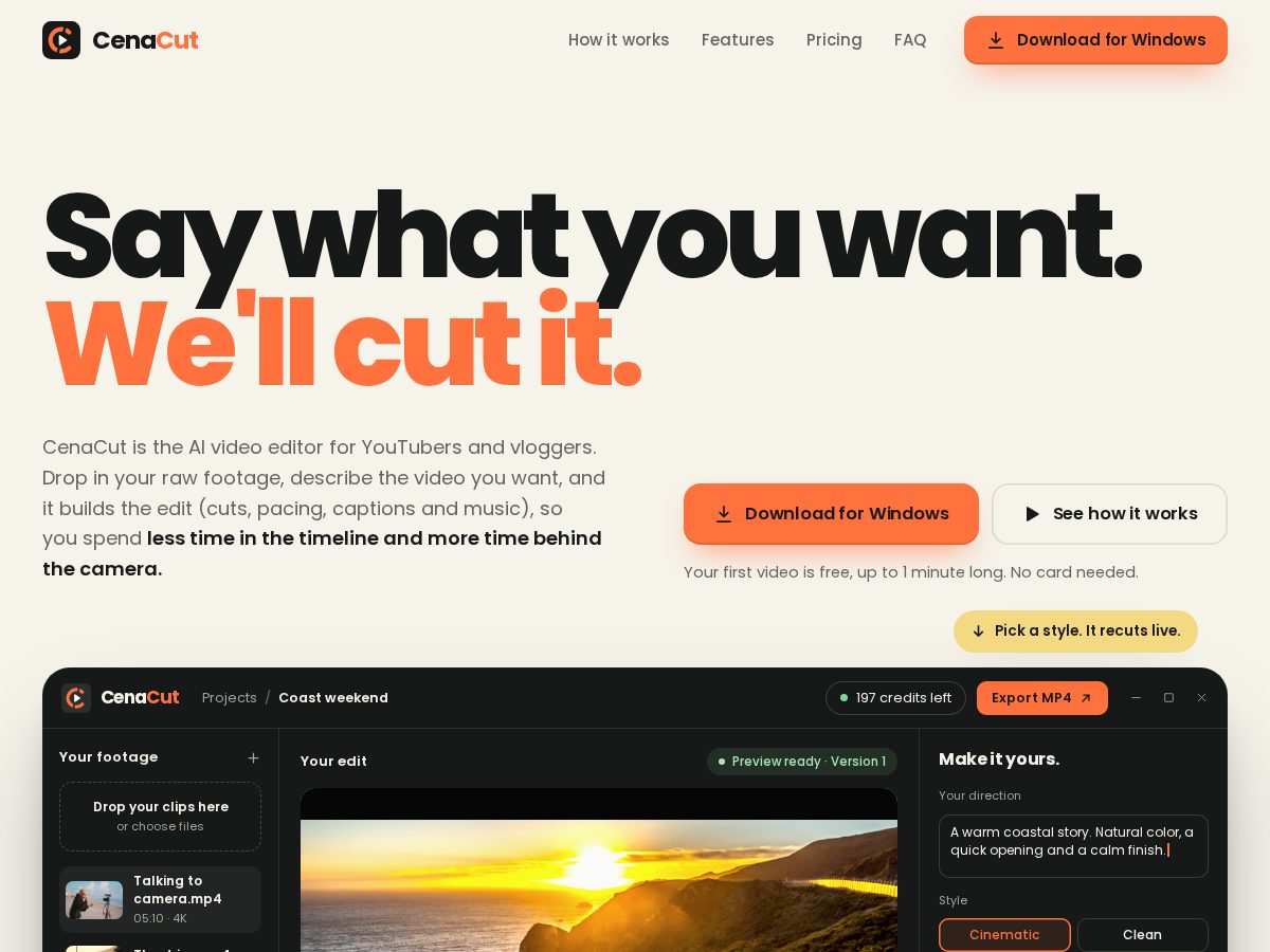 Landing-page snapshot of cenacut.app