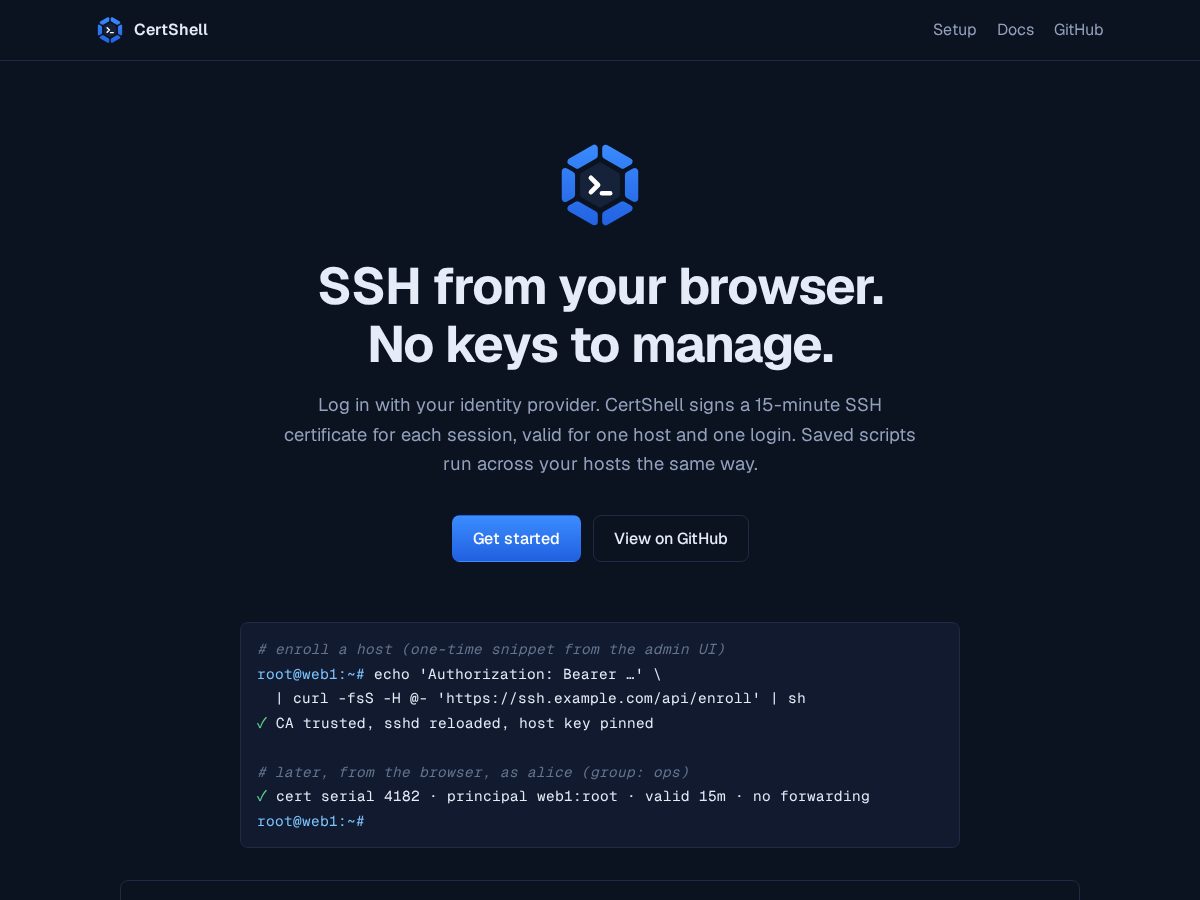 Landing-page snapshot of certshell.dev