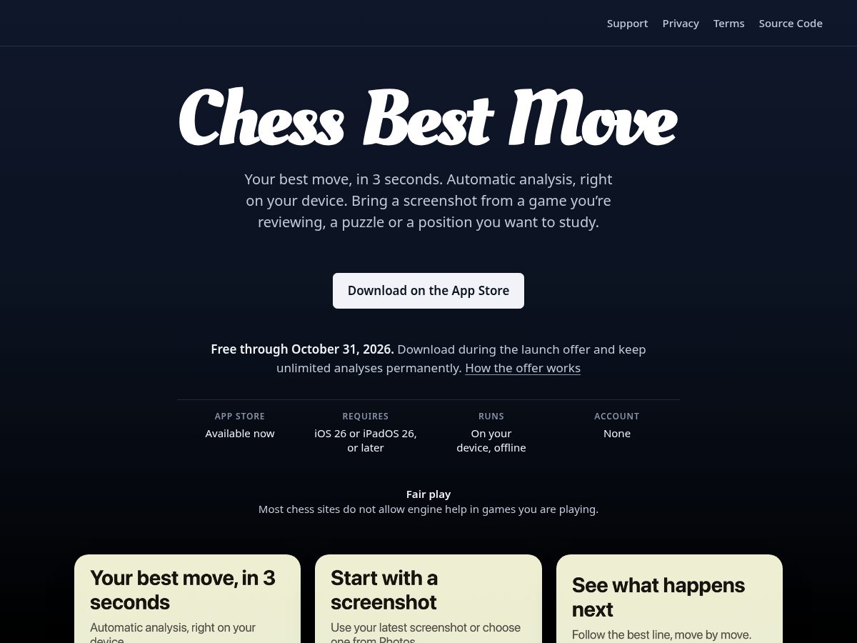 Landing-page snapshot of chessbestmove.app