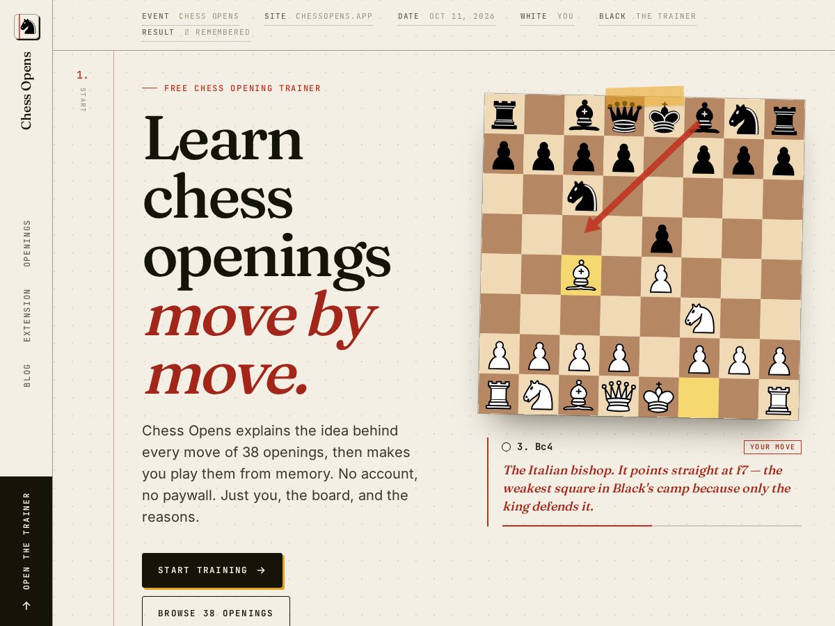 Landing-page snapshot of chessopens.app