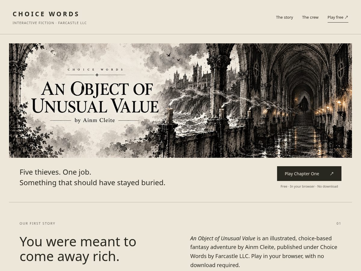 Landing-page snapshot of choicewords.games